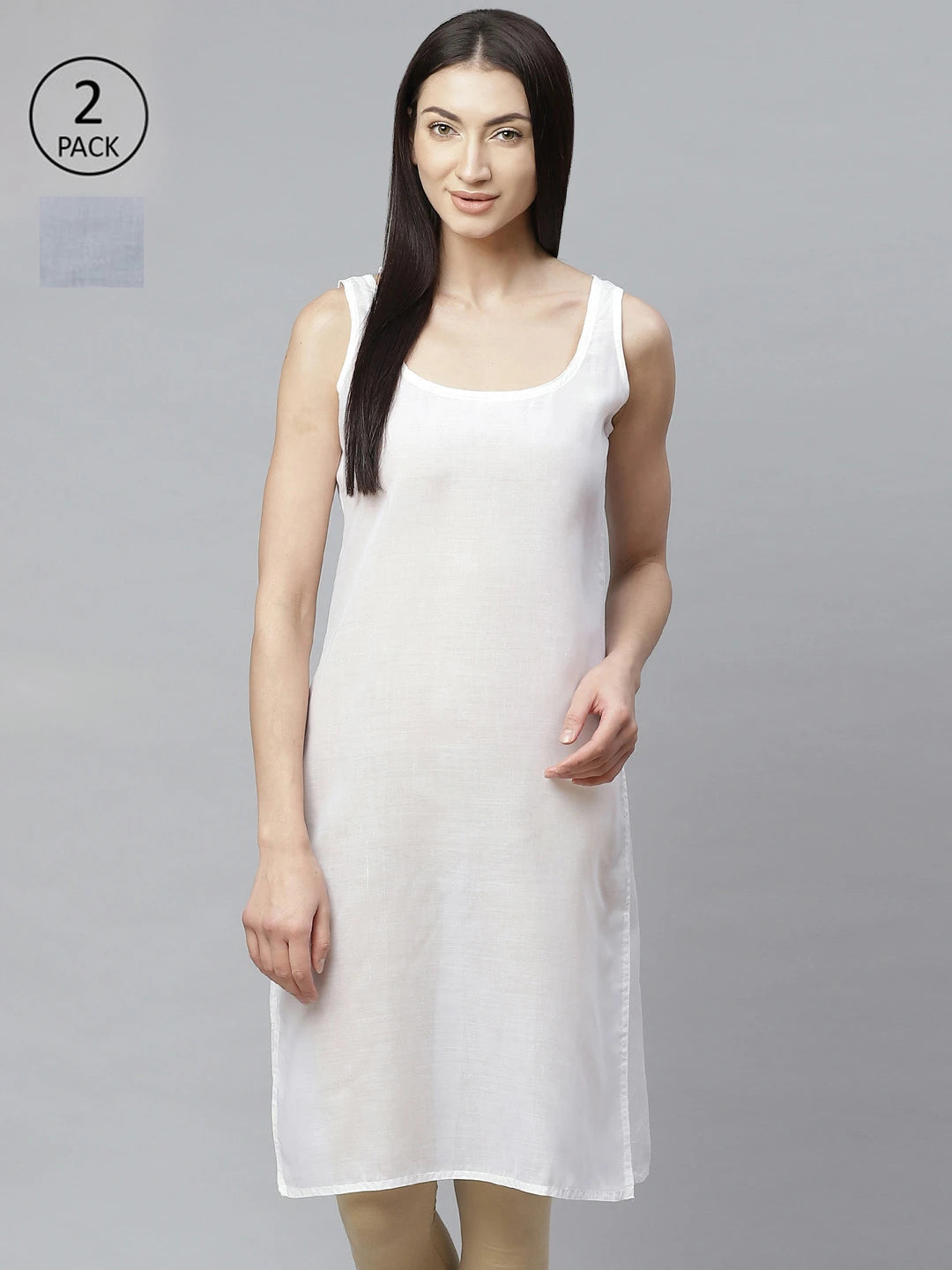 Ada Grey and White Cotton Long Slips Combo of 2  A307523.