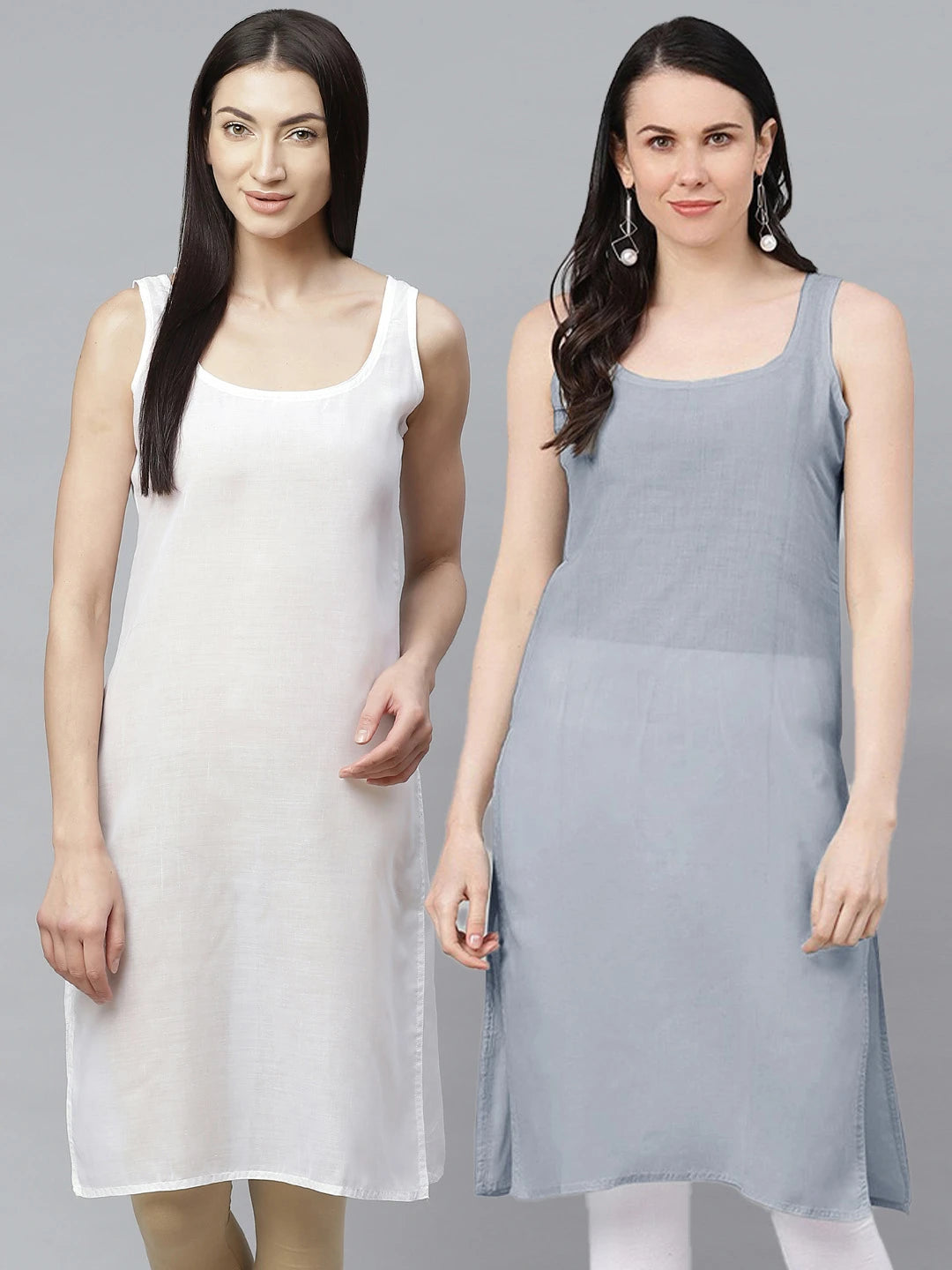 Ada Grey and White Cotton Long Slips Combo of 2  A307523.