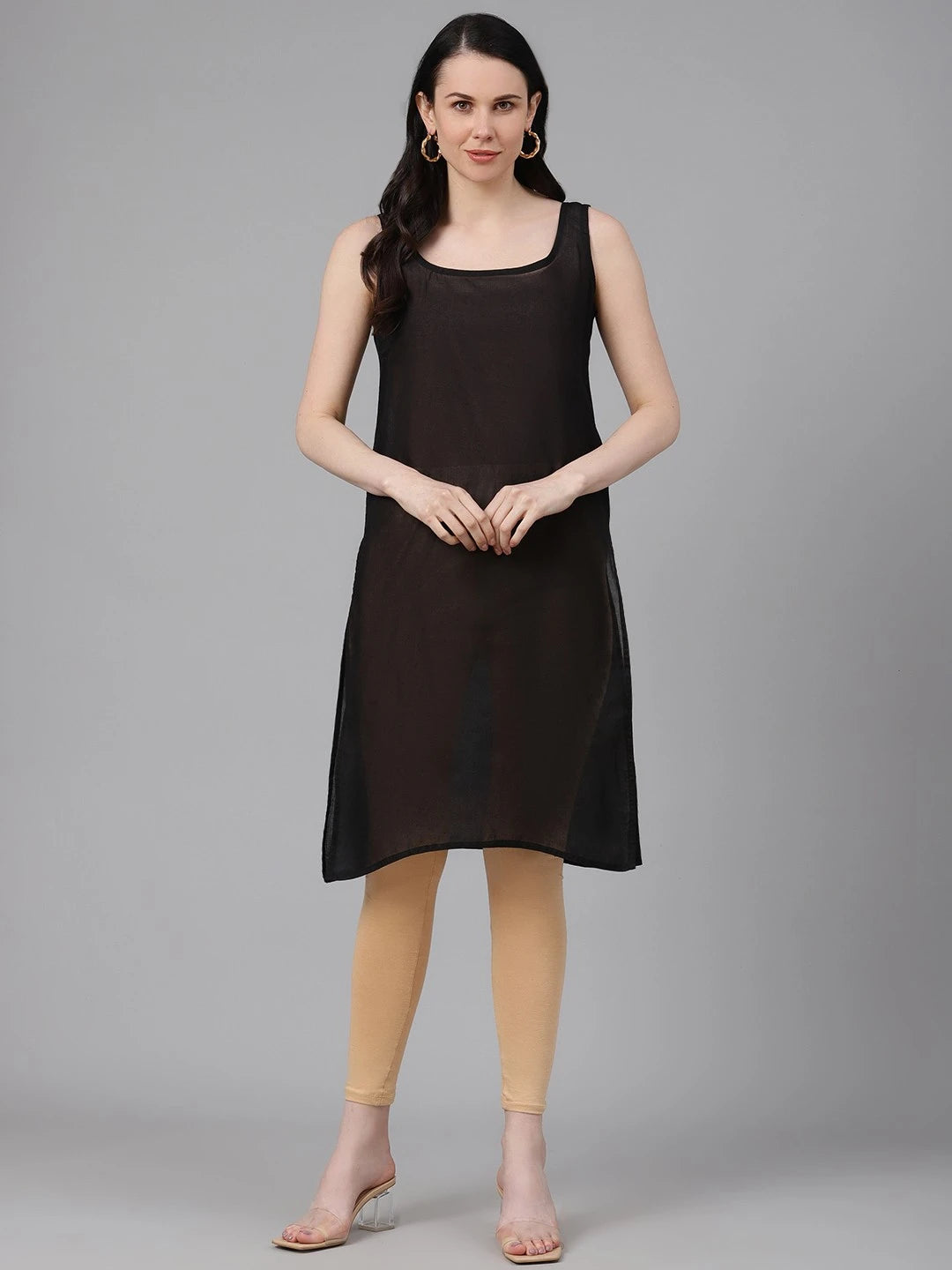 Ada Pink and Black Cotton Long Slips Combo of 2 A286389.