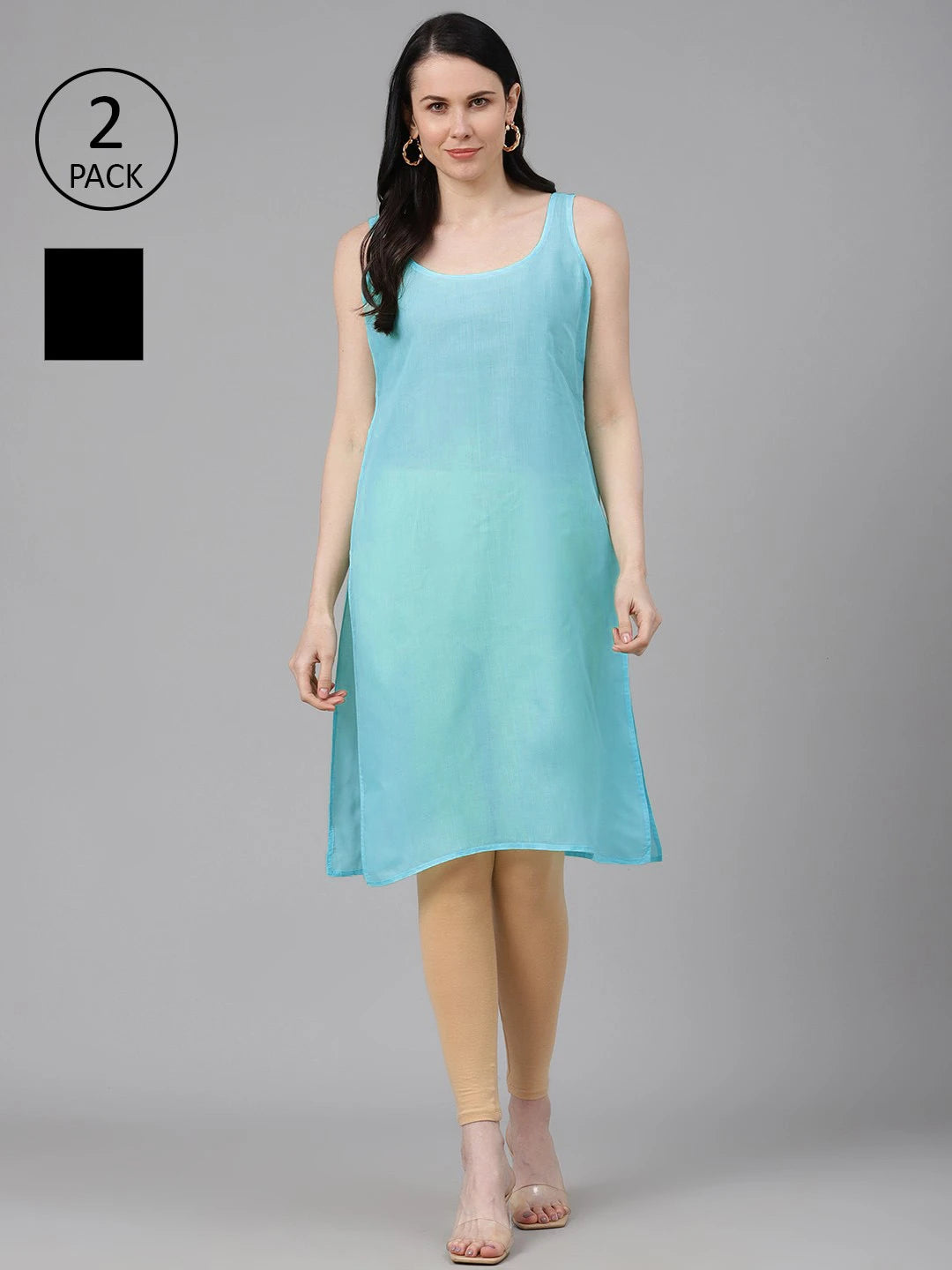 Ada Black and Light Blue Cotton Long Slips Combo of 2  A294630.