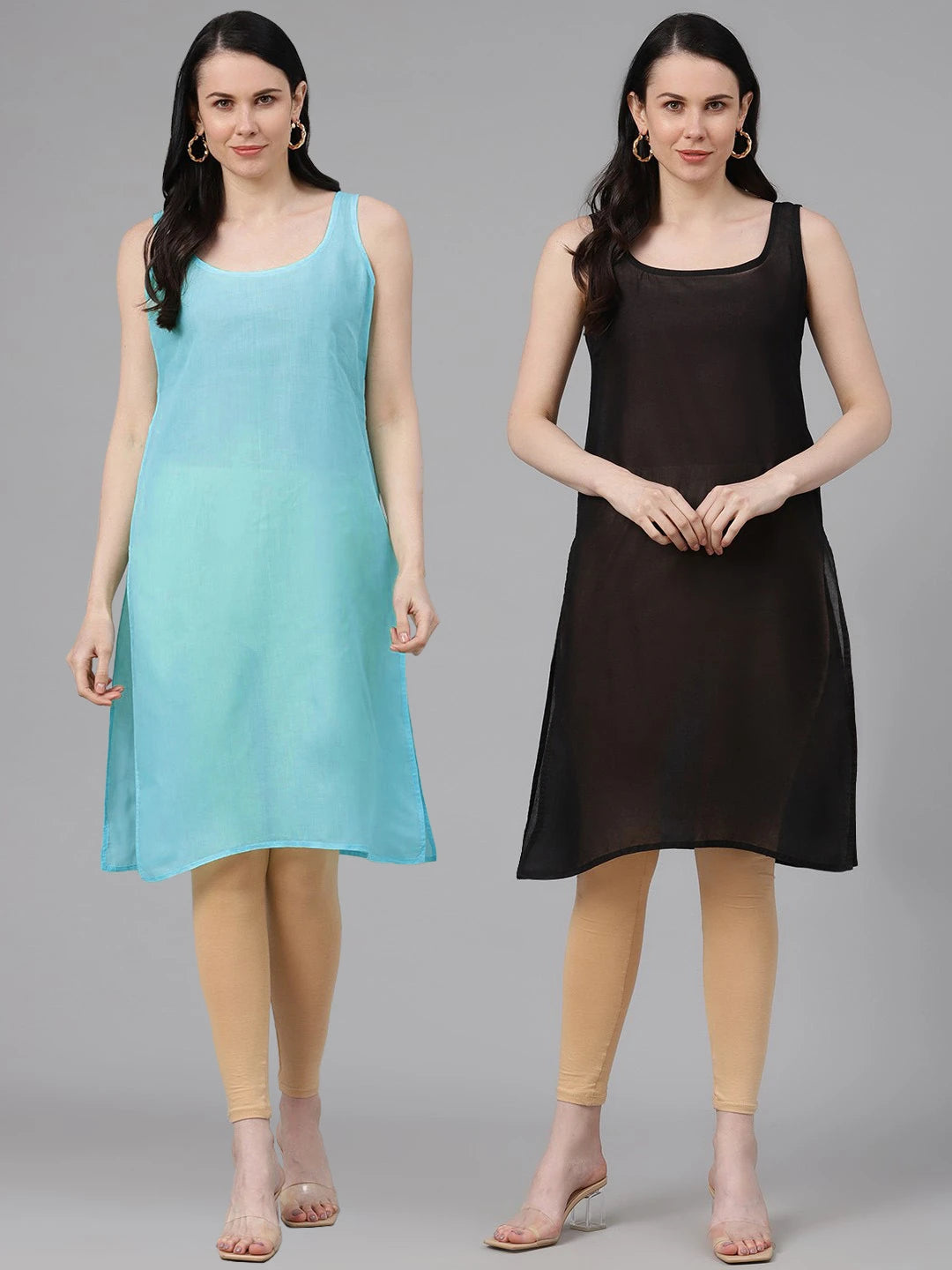 Ada Black and Light Blue Cotton Long Slips Combo of 2  A294630.