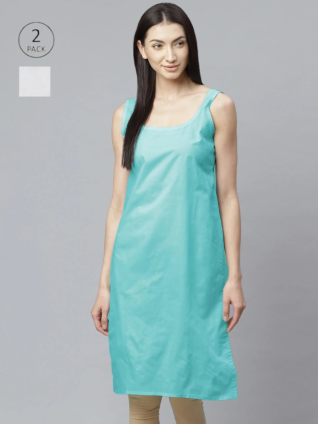Ada White and Light Blue Cotton Long Slips Combo of 2 A294700.