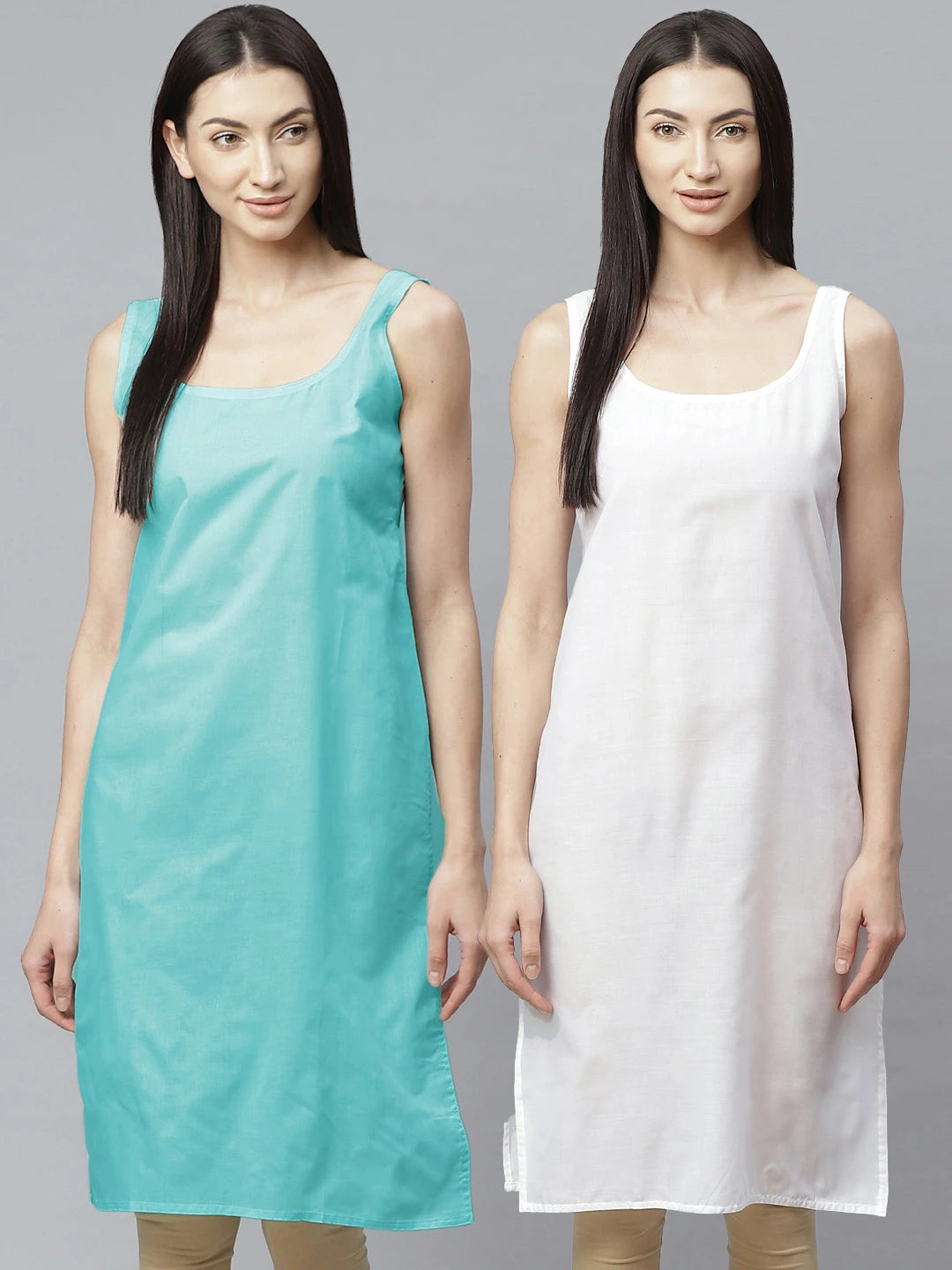 Ada White and Light Blue Cotton Long Slips Combo of 2 A294700.
