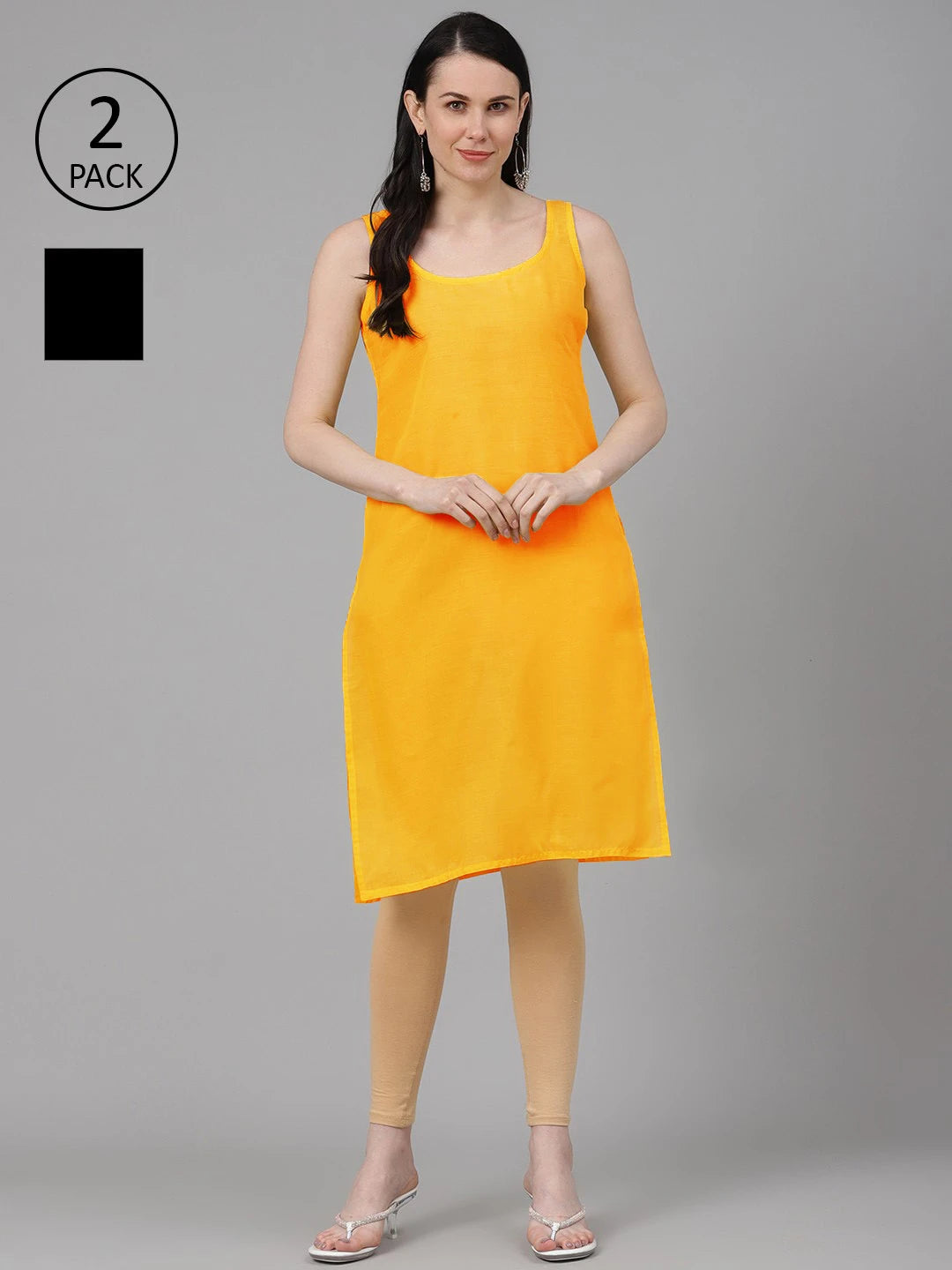 Ada Yellow and Black Cotton Long Slips Combo of 2  A279938.