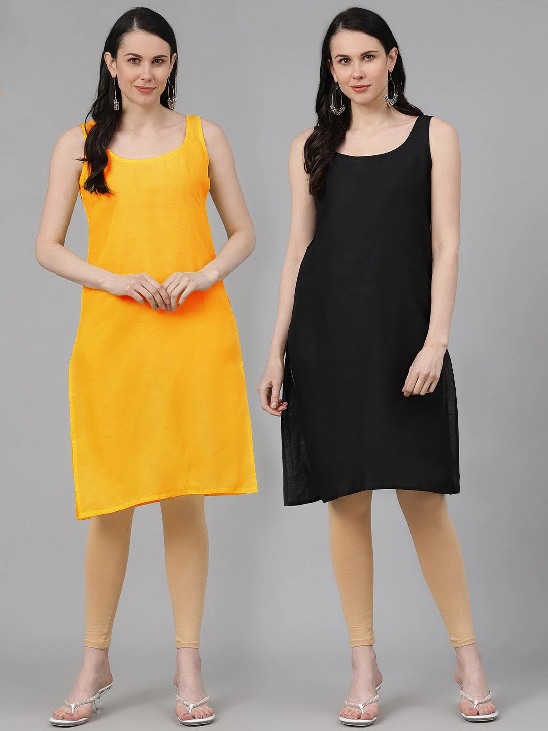 Ada Yellow and Black Cotton Long Slips Combo of 2  A279938.