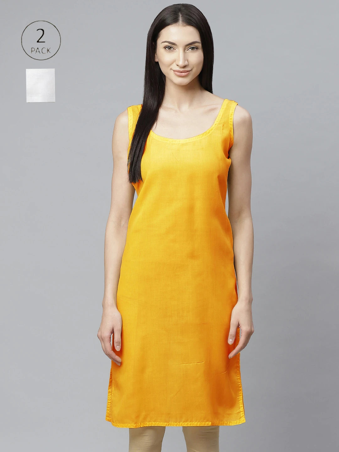 Ada Yellow and White Cotton Long Slips Combo of 2 A279955.