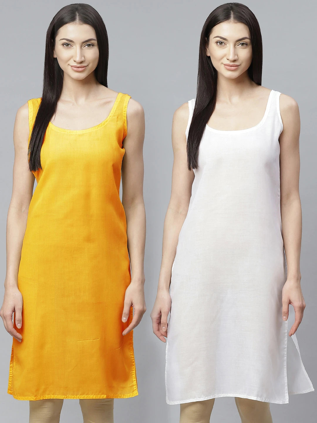 Ada Yellow and White Cotton Long Slips Combo of 2 A279955.
