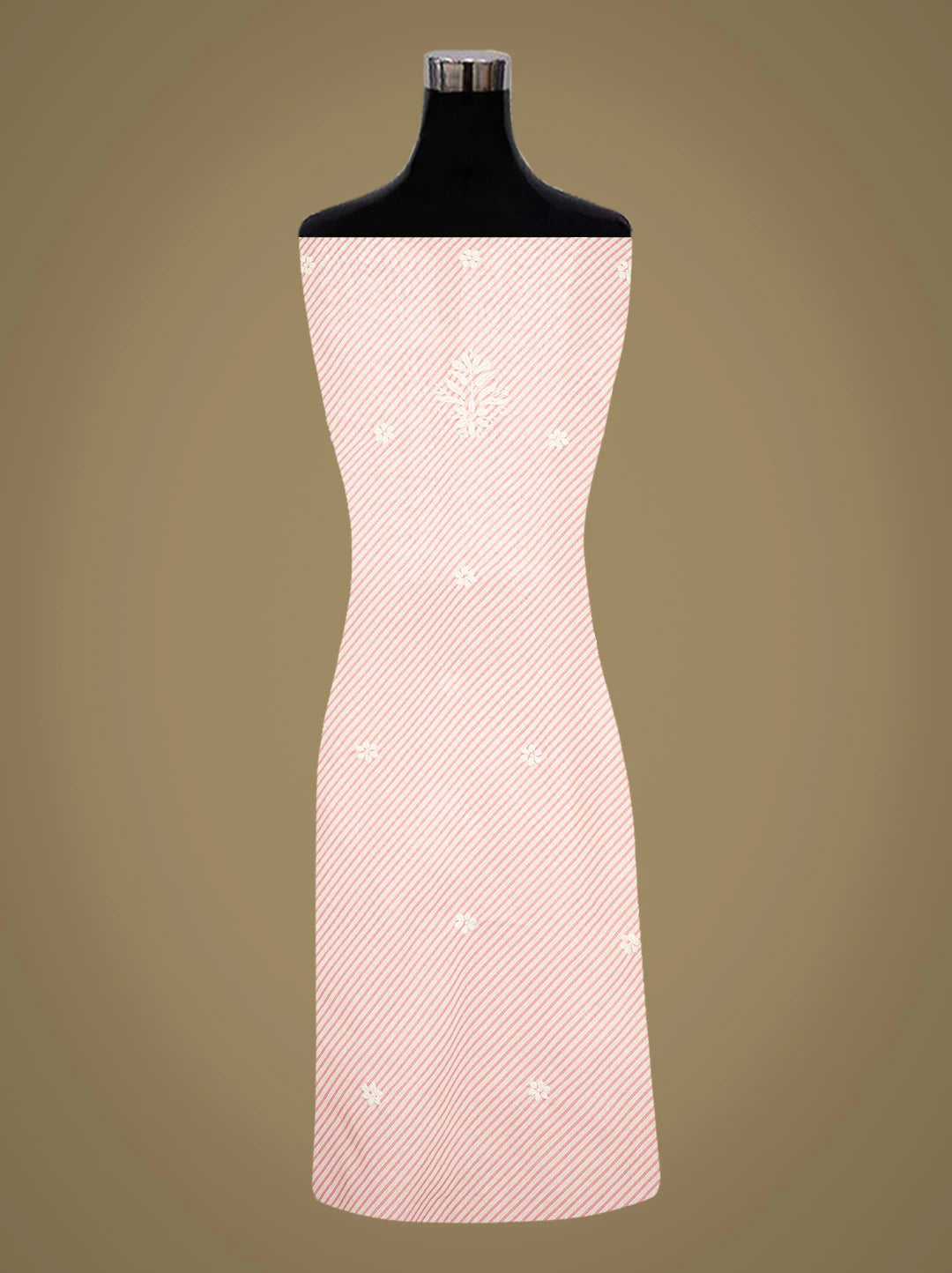 Ada Hand Embroidered Pink and White Lehariya Print Cotton Lucknowi Chikankari Unstitched Kurta Piece 01A799603