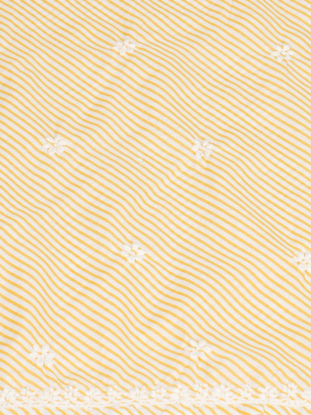 Ada Hand Embroidered Yellow and White Lehariya Print Cotton Lucknowi Chikankari Unstitched Kurta Piece 01A799521