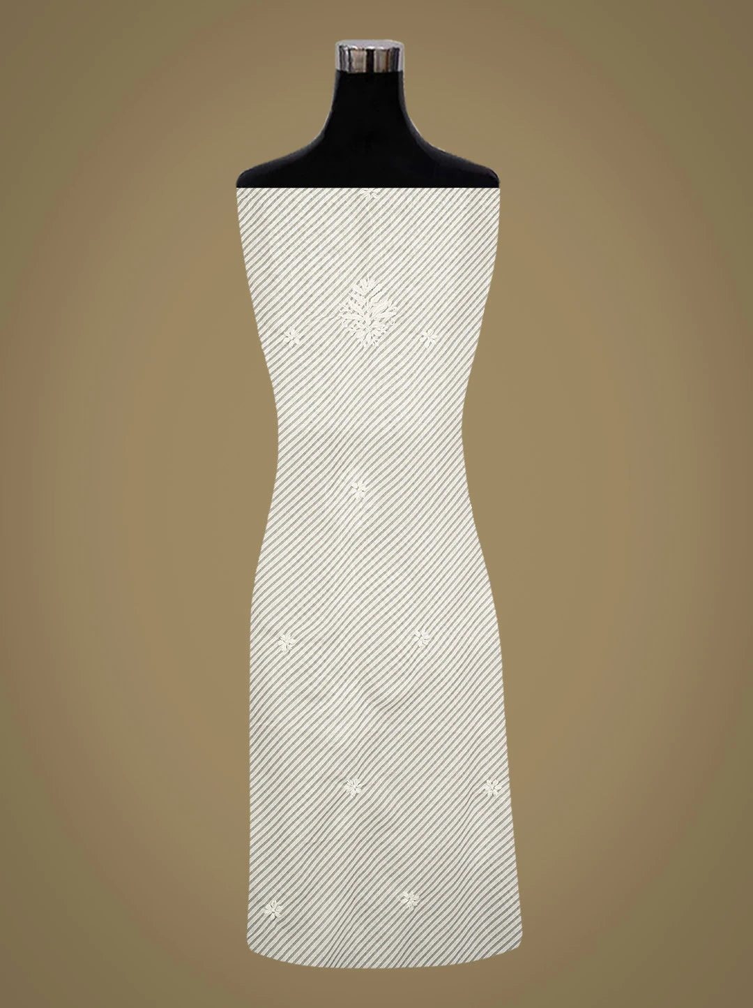 Ada Hand Embroidered Grey and White Lehariya Print Cotton Lucknowi Chikankari Unstitched Kurta Piece 01A799465