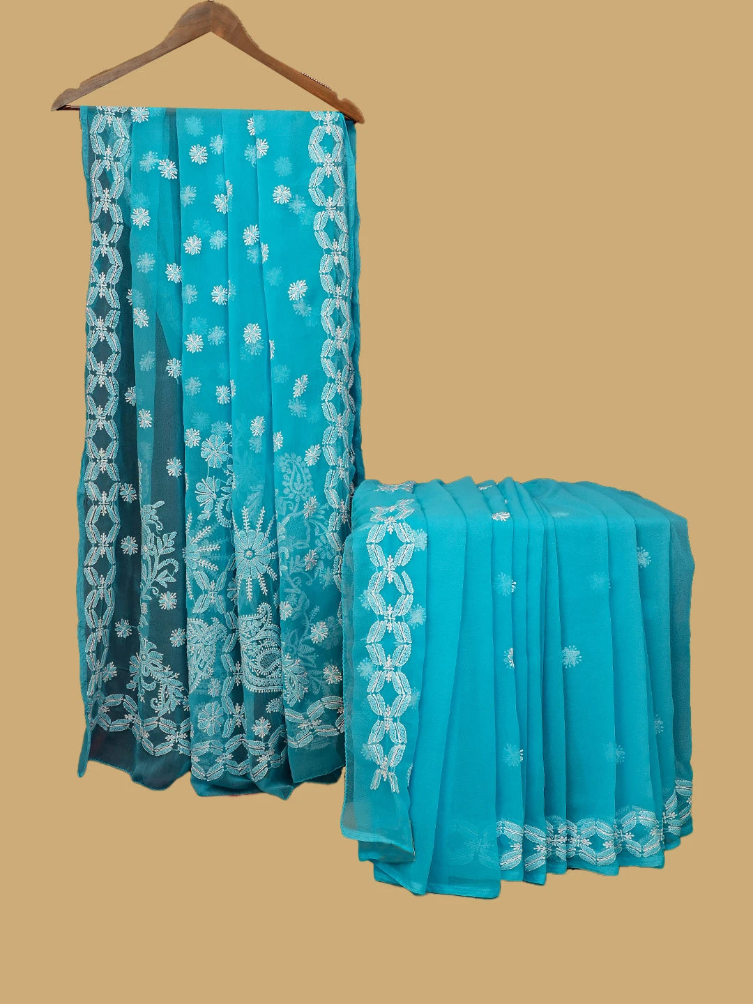 Ada Hand Embroidered Aero Blue Georgette Lucknowi Chikankari Saree and Blouse 01A770177
