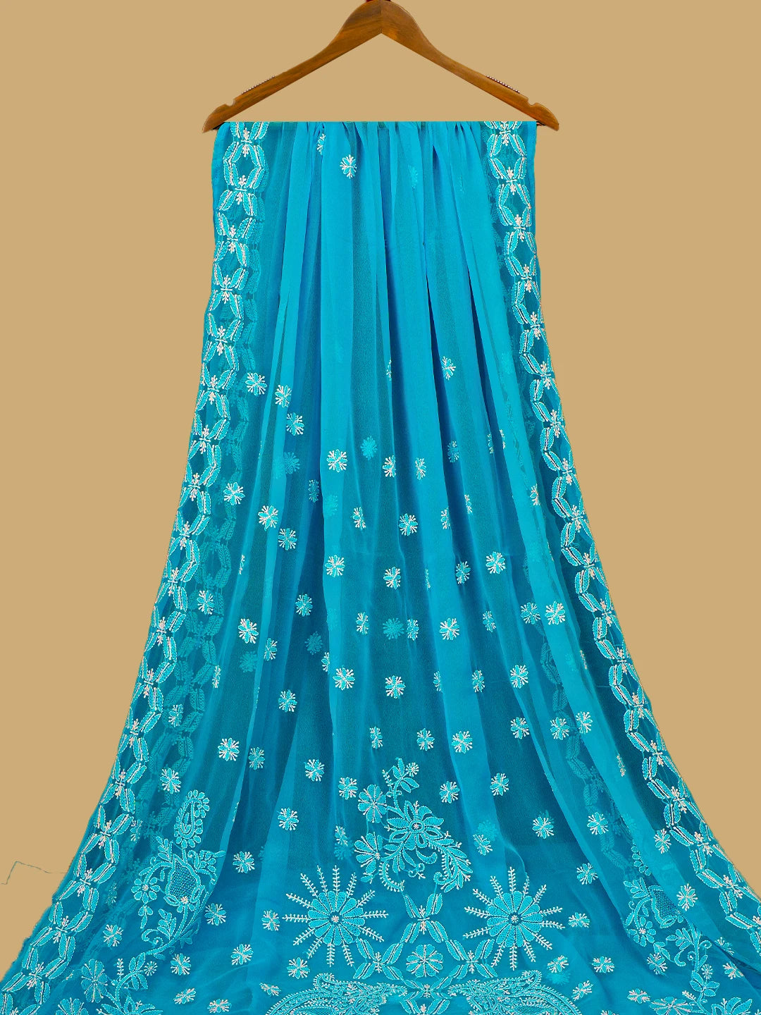 Ada Hand Embroidered Aero Blue Georgette Lucknowi Chikankari Saree and Blouse 01A770177
