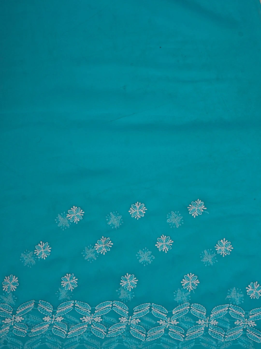 Ada Hand Embroidered Aero Blue Georgette Lucknowi Chikankari Saree and Blouse 01A770177