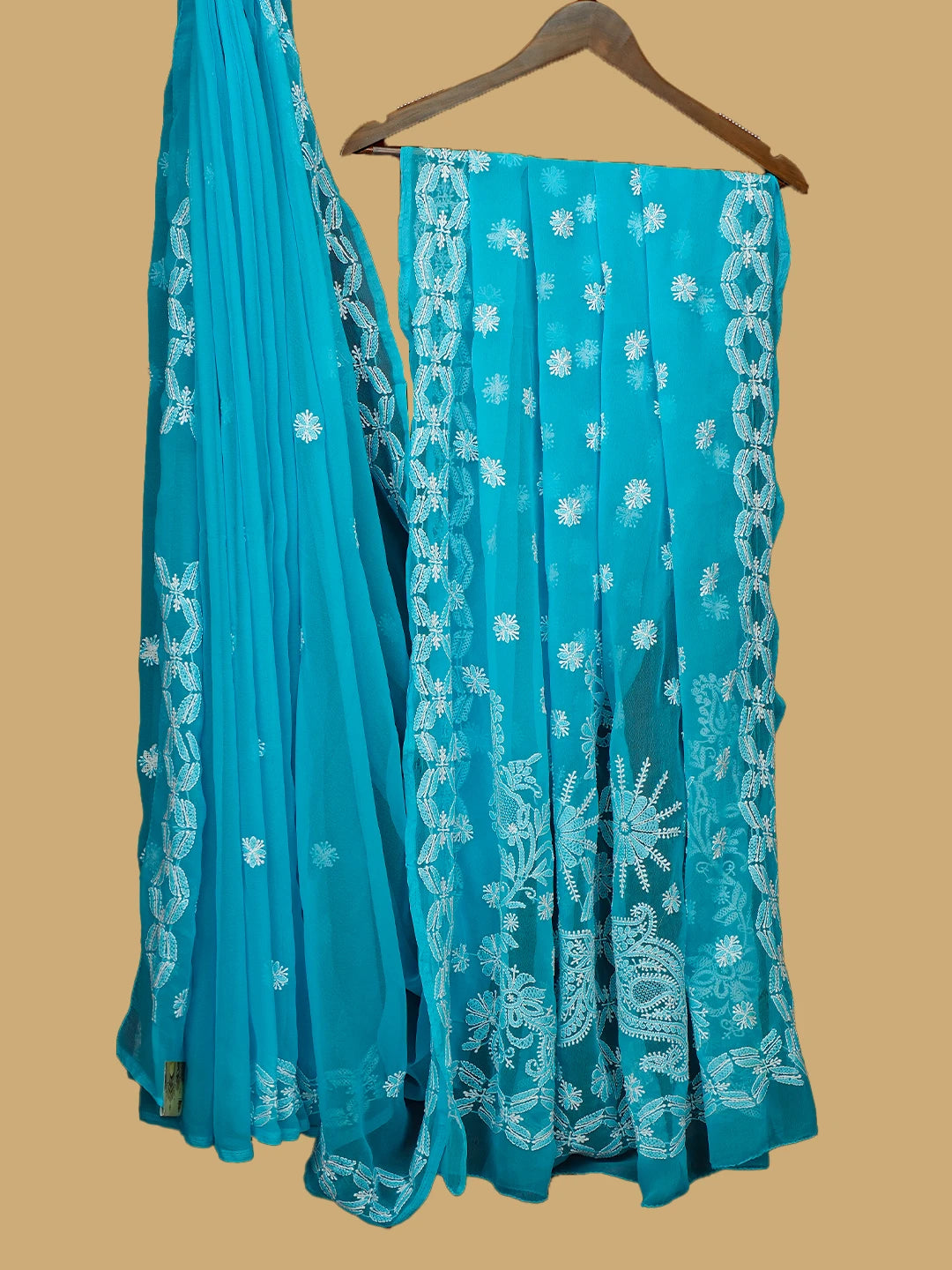 Ada Hand Embroidered Aero Blue Georgette Lucknowi Chikankari Saree and Blouse 01A770177