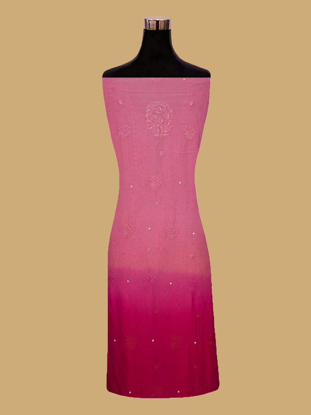 Ada Hand Embroidered Ombre Shade of Pink and Magenta Viscose Georgette Lucknowi Chikankari Unstitched Kurta Dupatta Set With Cutdana Work 01A751154