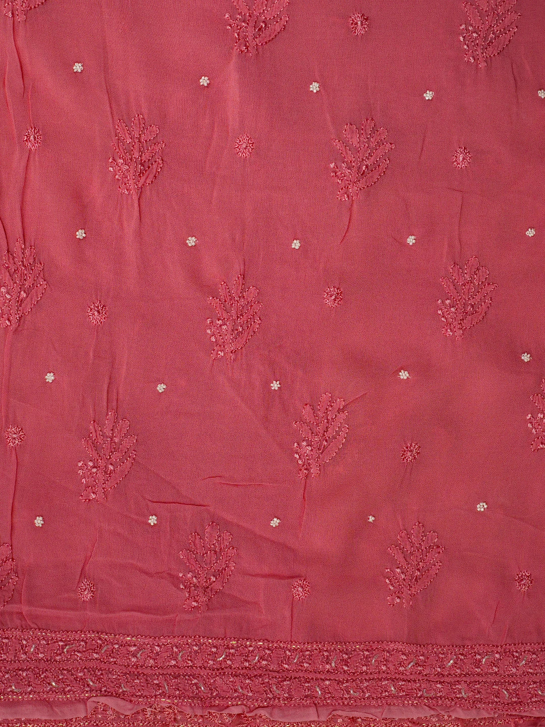 Ada Hand Embroidered Ombre Shade of Pink and Magenta Viscose Georgette Lucknowi Chikankari Unstitched Kurta Dupatta Set With Cutdana Work 01A751154