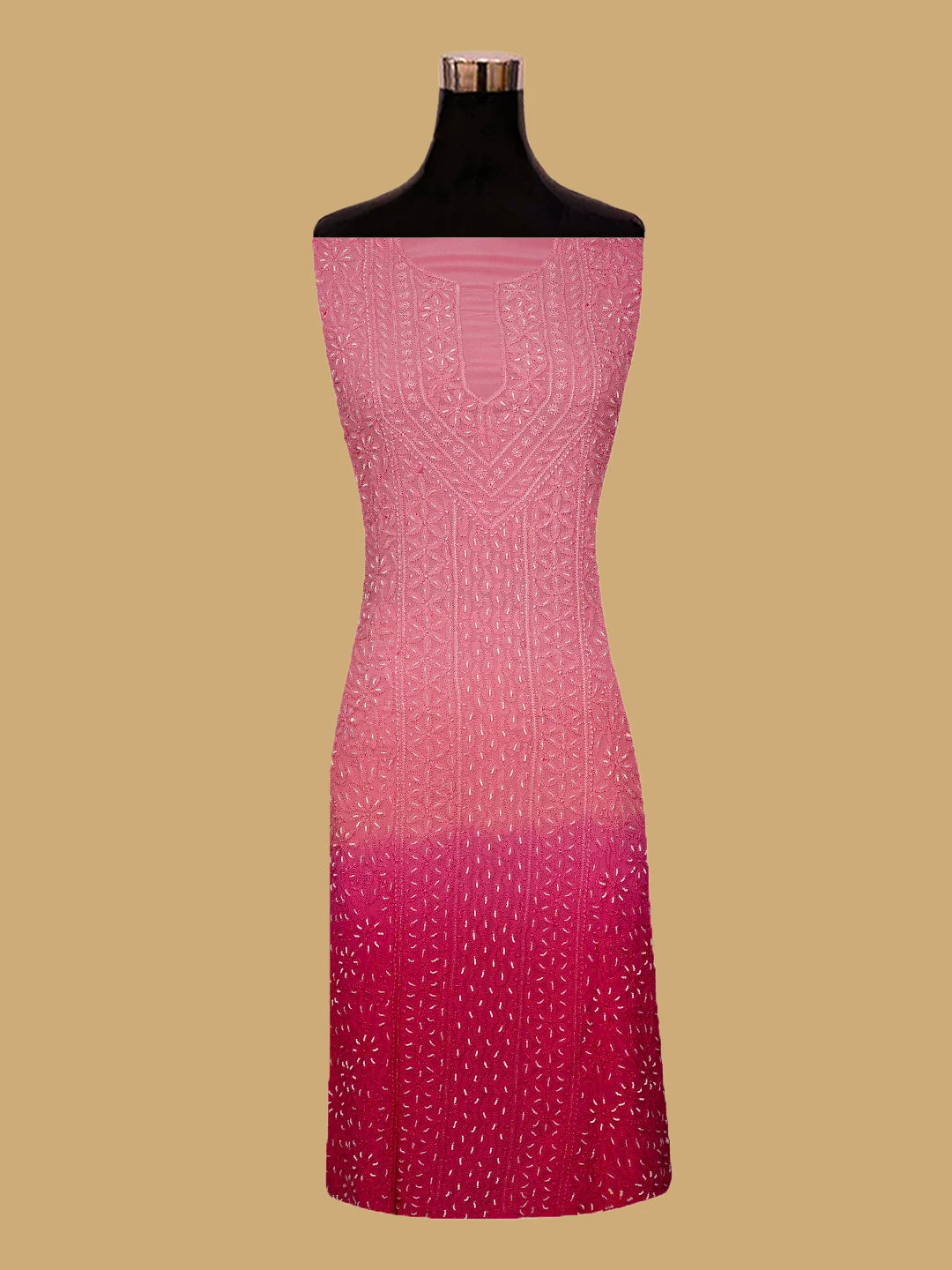 Ada Hand Embroidered Ombre Shade of Pink and Magenta Viscose Georgette Lucknowi Chikankari Unstitched Kurta Dupatta Set With Cutdana Work 01A751154