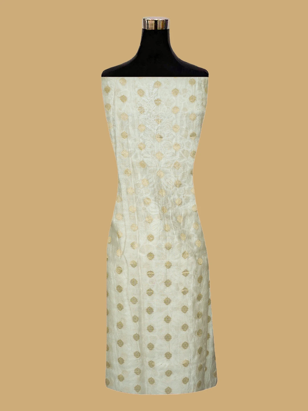 Ada Hand Embroidered White Chanderi Lucknowi Chikankari Semi-stitched Kurta Dupatta Set With Zari Work 01A789353