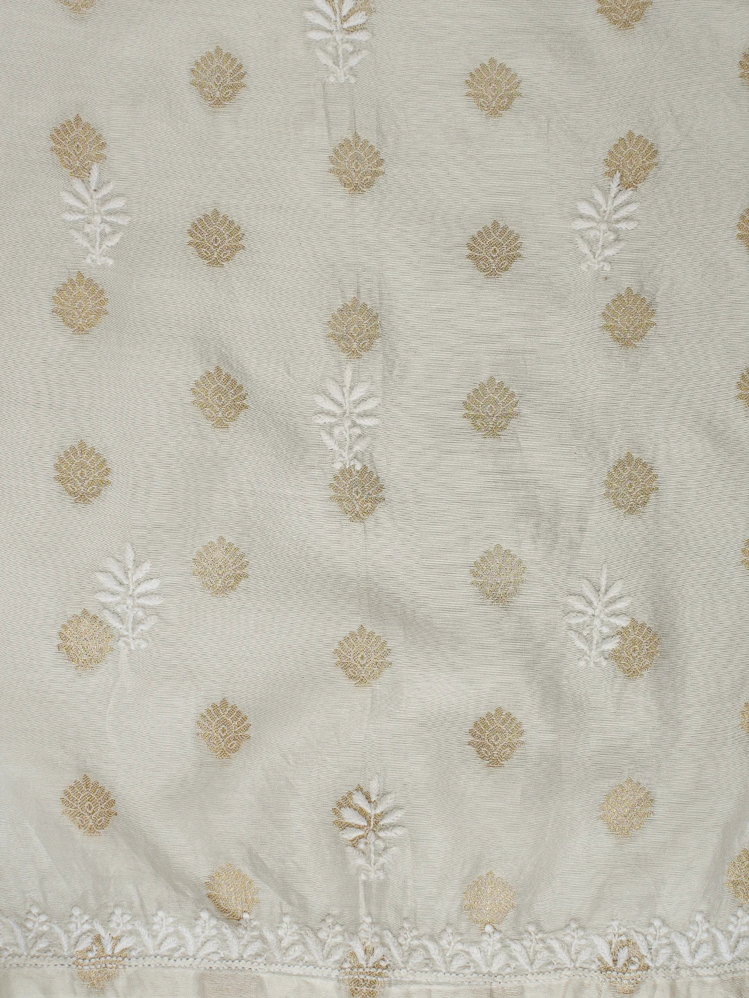 Ada Hand Embroidered White Chanderi Lucknowi Chikankari Semi-stitched Kurta Dupatta Set With Zari Work 01A789353