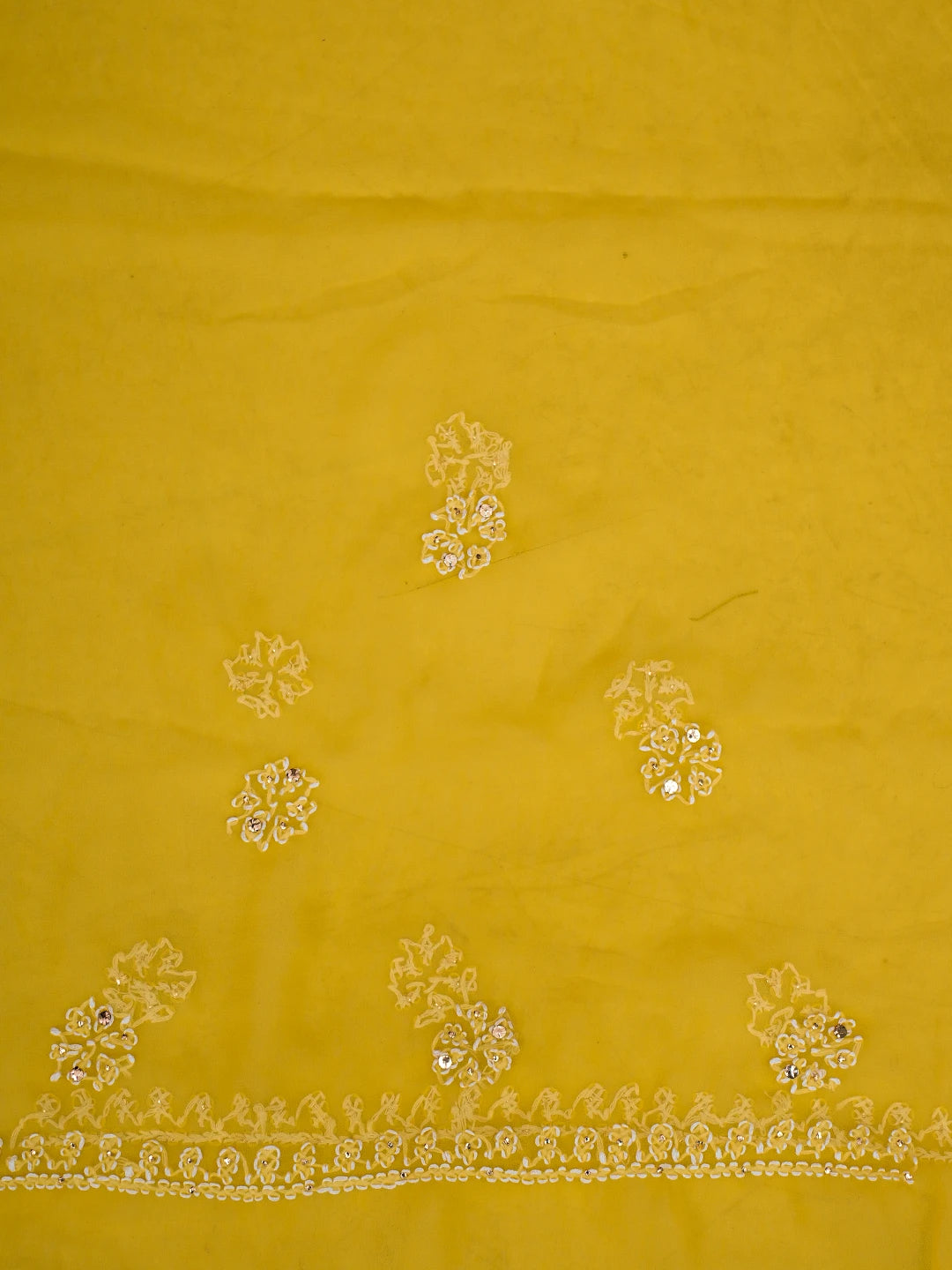 Ada Hand Embroidered Yellow Georgette Lucknowi Chikankari Saree and Blouse With Muqaish Work 01A733845