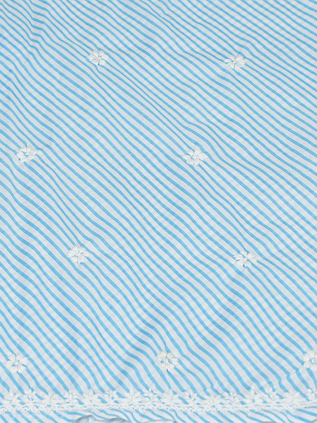 Ada Hand Embroidered Blue and White Lehariya Print Cotton Lucknowi Chikankari Unstitched Kurta Piece 01A799536