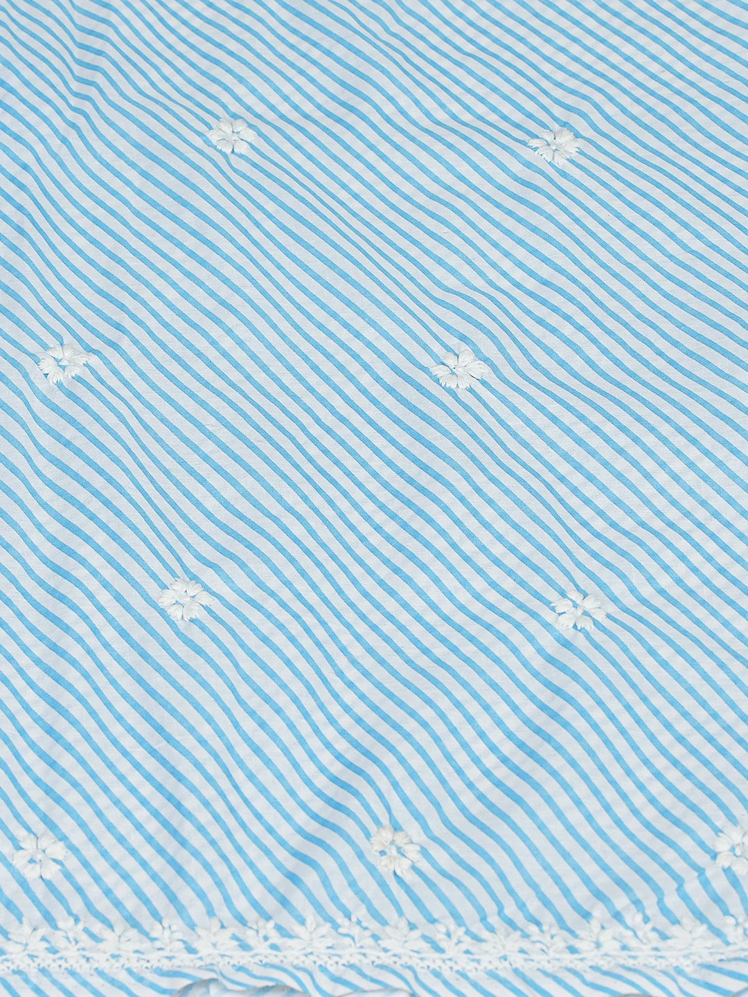 Ada Hand Embroidered Blue and White Lehariya Print Cotton Lucknowi Chikankari Unstitched Kurta Piece 01A799536