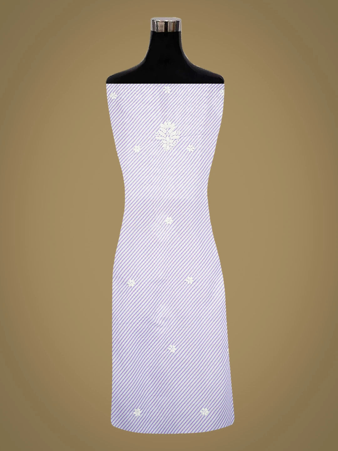 Ada Hand Embroidered Mauve and White Lehariya Print Cotton Lucknowi Chikankari Unstitched Kurta Piece 01A799471