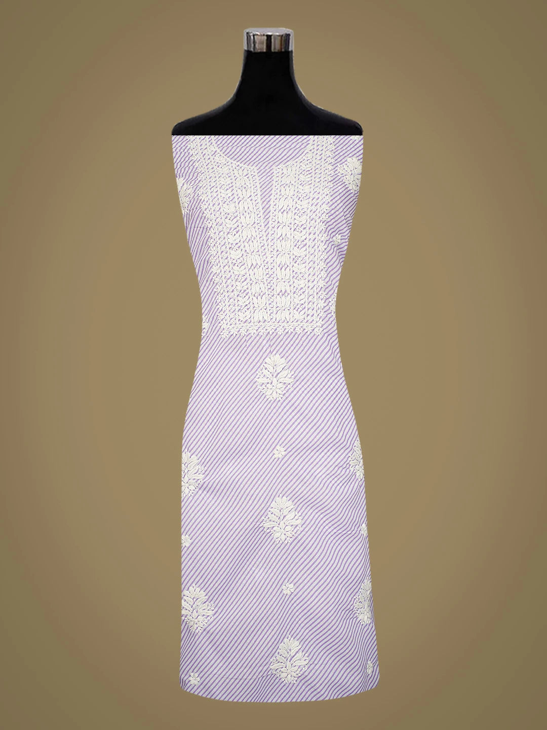 Ada Hand Embroidered Mauve and White Lehariya Print Cotton Lucknowi Chikankari Unstitched Kurta Piece 01A799471