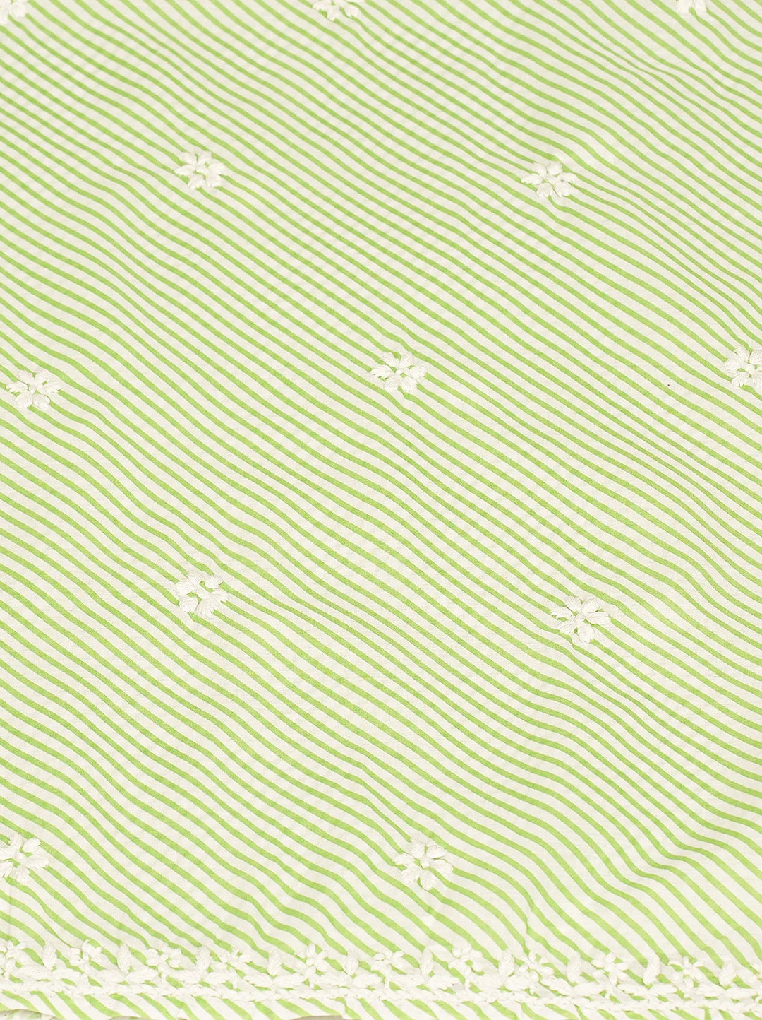 Ada Hand Embroidered Green and White Lehariya Print Cotton Lucknowi Chikankari Unstitched Kurta Piece 01A799491