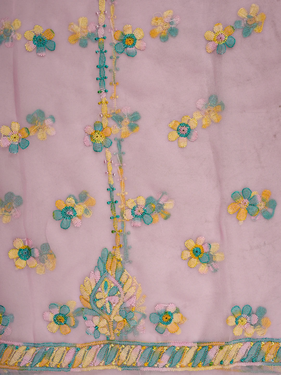 Ada Hand Embroidered Pink Georgette Lucknowi Chikankari Unstitched Suit Piece 01A779890