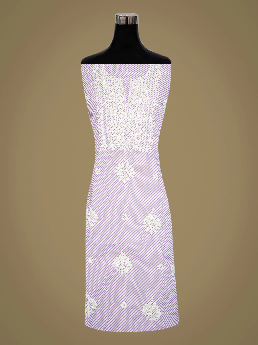 Ada Hand Embroidered Mauve and White Lehariya Print Cotton Lucknowi Chikankari Unstitched Kurta Piece 01A799482