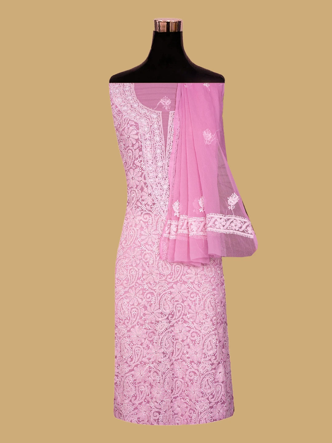 Ada Hand Embroidered Pink Georgette Lucknowi Chikankari Unstitched Suit Piece 01A779035