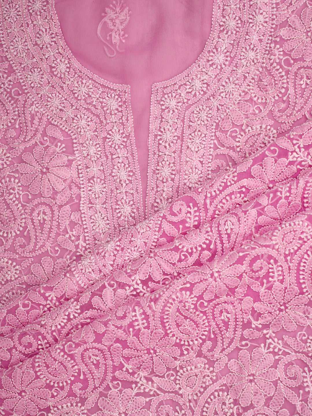 Ada Hand Embroidered Pink Georgette Lucknowi Chikankari Unstitched Suit Piece 01A779035