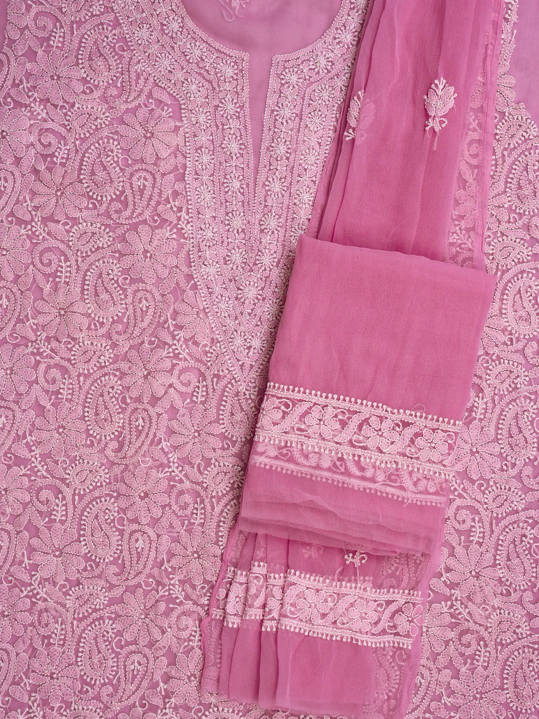 Ada Hand Embroidered Pink Georgette Lucknowi Chikankari Unstitched Suit Piece 01A779035