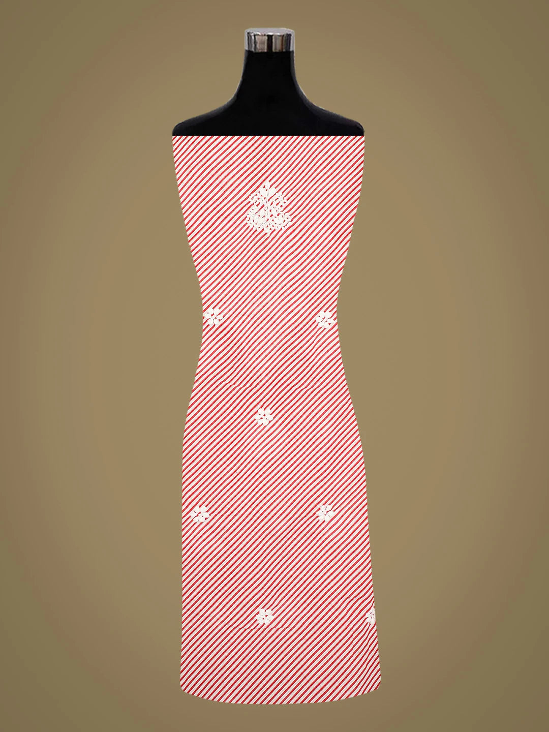 Ada Hand Embroidered Red and White Lehariya Print Cotton Lucknowi Chikankari Unstitched Kurta Piece 01A799361