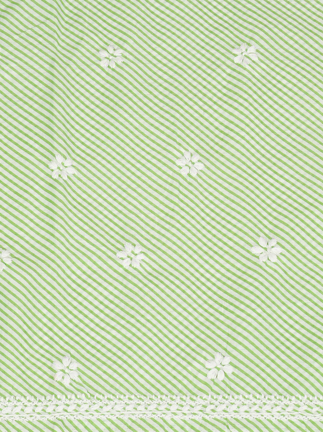 Ada Hand Embroidered Green and White Lehariya Print Cotton Lucknowi Chikankari Unstitched Kurta Piece 01A799485