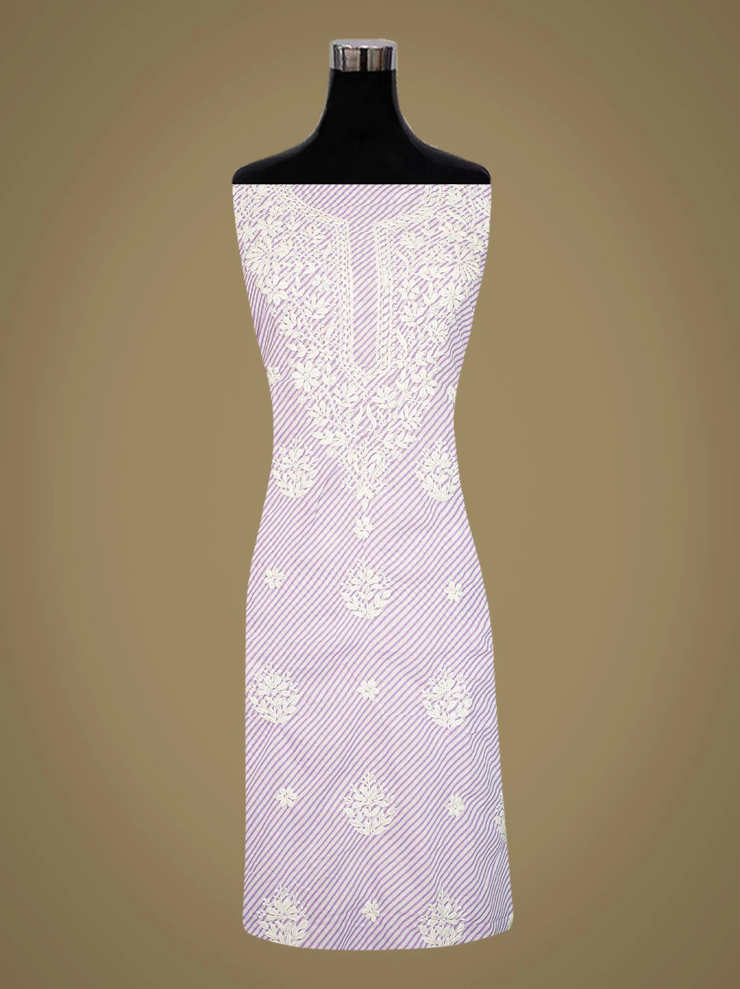 Ada Hand Embroidered Mauve and White Lehariya Print Cotton Lucknowi Chikankari Unstitched Kurta Piece 01A799479
