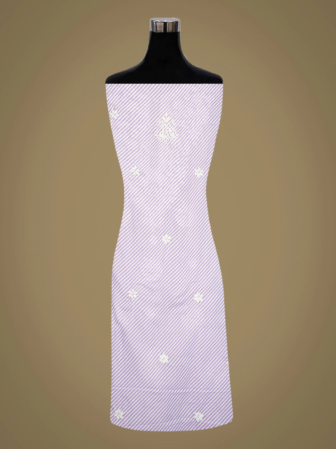 Ada Hand Embroidered Mauve and White Lehariya Print Cotton Lucknowi Chikankari Unstitched Kurta Piece 01A799479