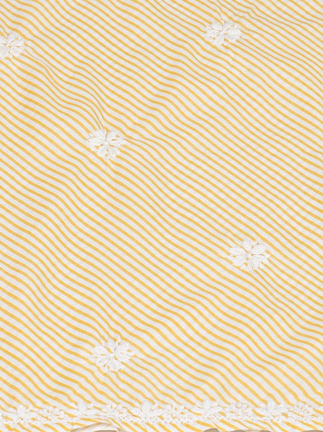 Ada Hand Embroidered Yellow and White Lehariya Print Cotton Lucknowi Chikankari Unstitched Kurta Piece 01A799520