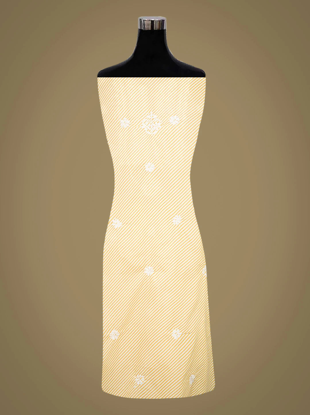 Ada Hand Embroidered Yellow and White Lehariya Print Cotton Lucknowi Chikankari Unstitched Kurta Piece 01A799520