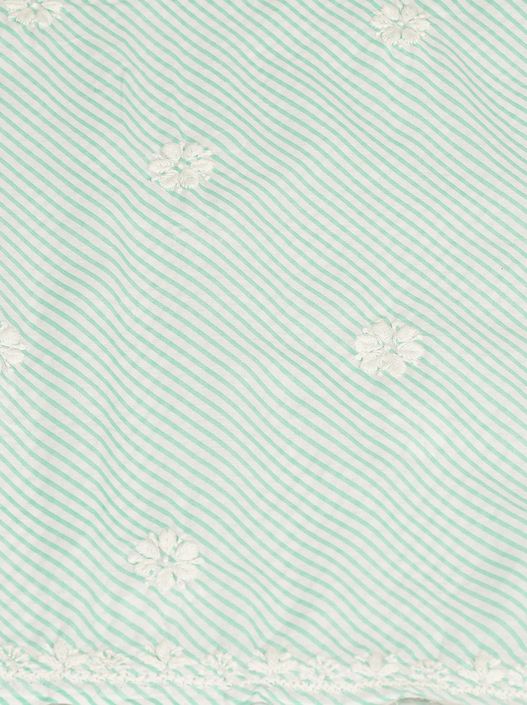 Ada Hand Embroidered Sea Green and White Lehariya Print Cotton Lucknowi Chikankari Unstitched Kurta Piece 01A799583