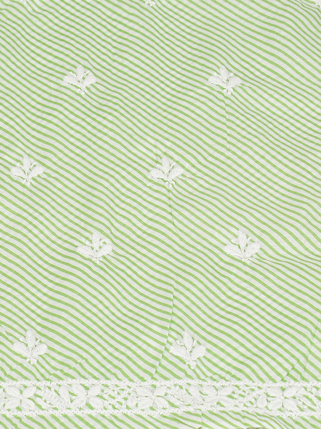 Ada Hand Embroidered Green and White Lehariya Print Cotton Lucknowi Chikankari Unstitched Kurta Piece 01A799494