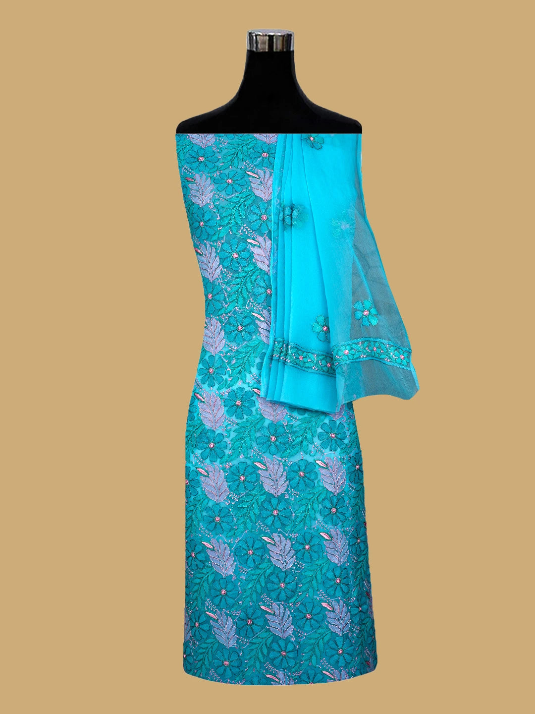 Ada Hand Embroidered Blue Georgette Lucknowi Chikankari Unstitched Suit Piece 01A779874