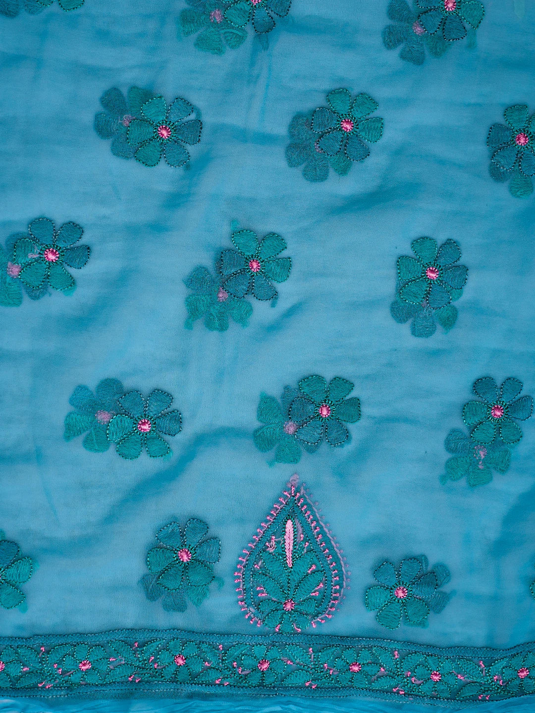 Ada Hand Embroidered Blue Georgette Lucknowi Chikankari Unstitched Suit Piece 01A779874