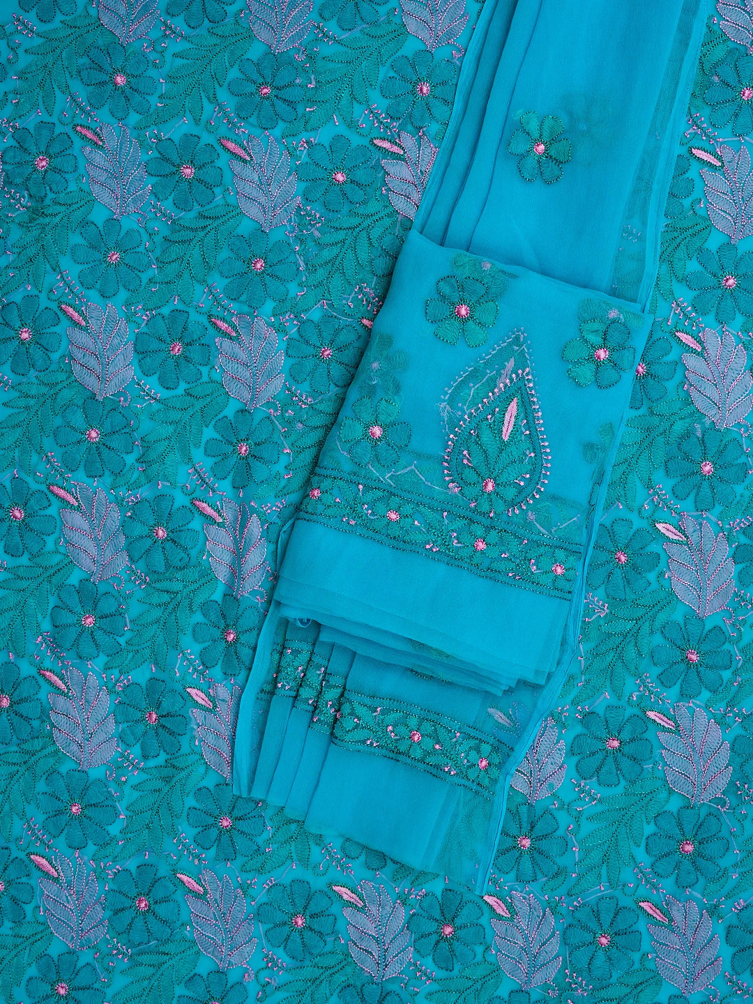 Ada Hand Embroidered Blue Georgette Lucknowi Chikankari Unstitched Suit Piece 01A779874