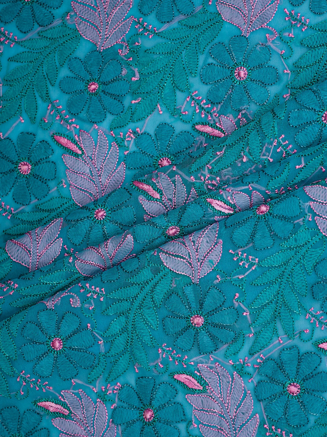 Ada Hand Embroidered Blue Georgette Lucknowi Chikankari Unstitched Suit Piece 01A779874
