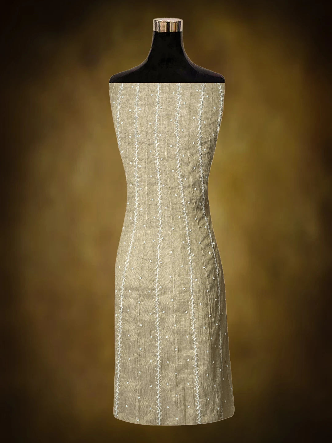 Ada Hand Embroidered Fawn Tissue Lucknowi Chikankari Semi-Stitched Anarkali Kurta Dupatta Set With Cutdana Work 01A799984