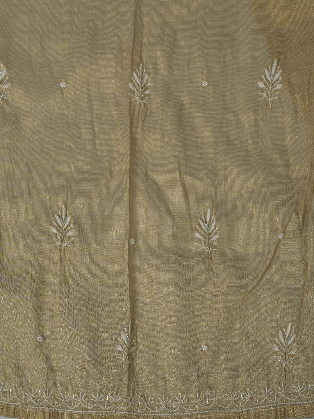 Ada Hand Embroidered Fawn Tissue Lucknowi Chikankari Semi-Stitched Anarkali Kurta Dupatta Set With Cutdana Work 01A799984