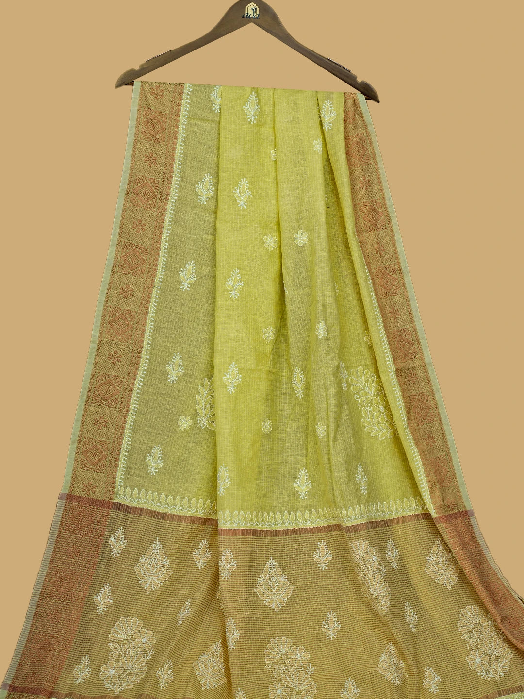 Ada Hand Embroidered Yellow Chanderi Lucknowi Chikankari Saree With Blouse 01A776478