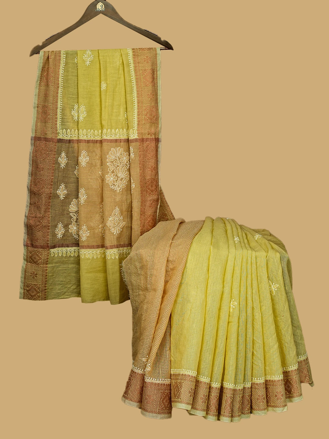 Ada Hand Embroidered Yellow Chanderi Lucknowi Chikankari Saree With Blouse 01A776478
